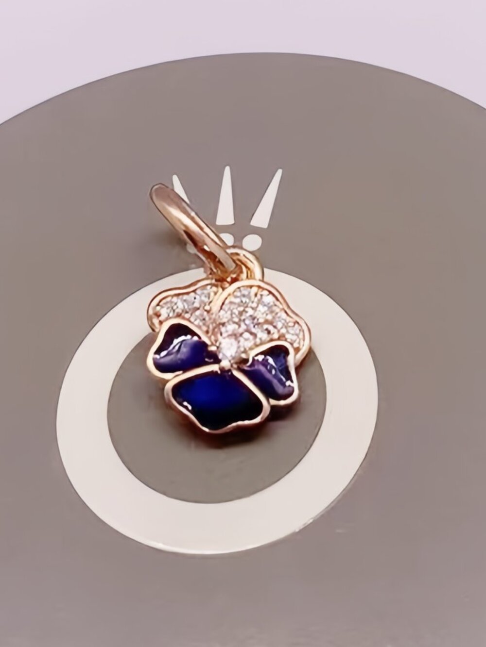 Pandora Deep Purple Pansy Flower Dangle Charm Rose Gold-Plated